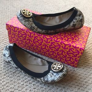 Tory Burch Snakeskin Caroline Flat 8.5